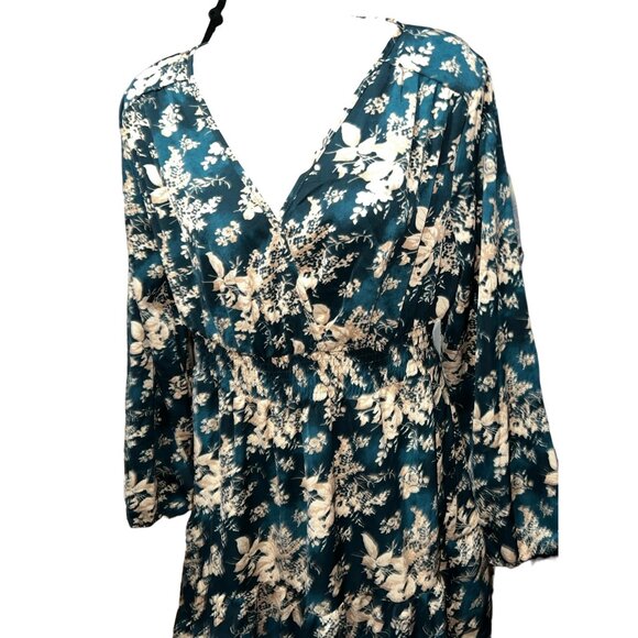 BloomChic Floral V Neck Long Lantern Sleeve Smocked Waist Mini Dress Sz 12 (Larg - Picture 7 of 16